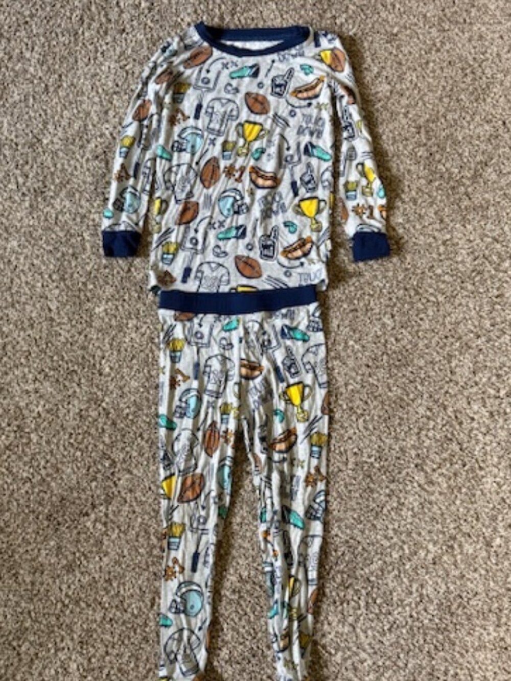 Little Sleepies Two-Piece Pajama Set Size 2T Football Print